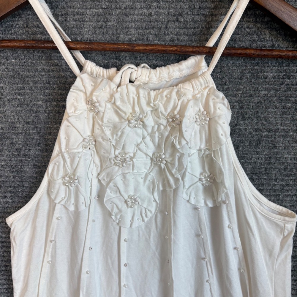 INC International Concepts White Floral Applique Pearl Halter Tank Top Womens M - Picture 2 of 5